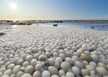 Почему на берегу лед замерзает в виде огромных шаров